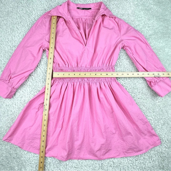 Zara Barbie Pink Short Dress. Poplin Mini Shirt Dress. Medium - Picture 9 of 12
